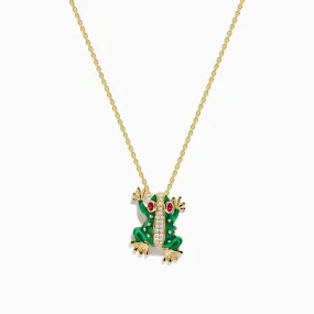 Safari 14K Yellow Gold Enamel, Diamond, and Ruby Frog Necklace