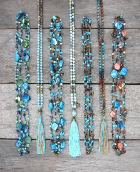 SALE - Long Beaded Necklace - Wide Variety of Bohemian Necklaces in Turquoise Blue Mix Tone!