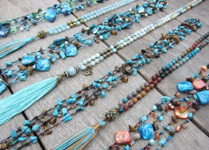 SALE - Long Beaded Necklace - Wide Variety of Bohemian Necklaces in Turquoise Blue Mix Tone!