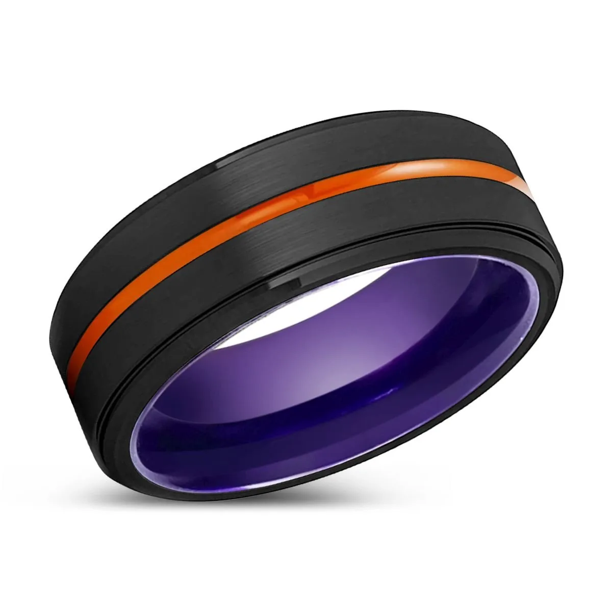 SALEM | Purple Ring, Black Tungsten Ring, Orange Groove, Stepped Edge