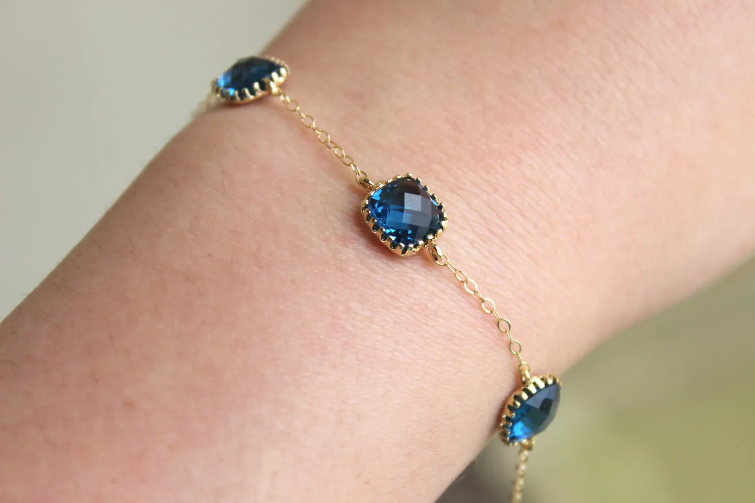 Sapphire Bracelet Gold Plated Navy Blue Bracelet