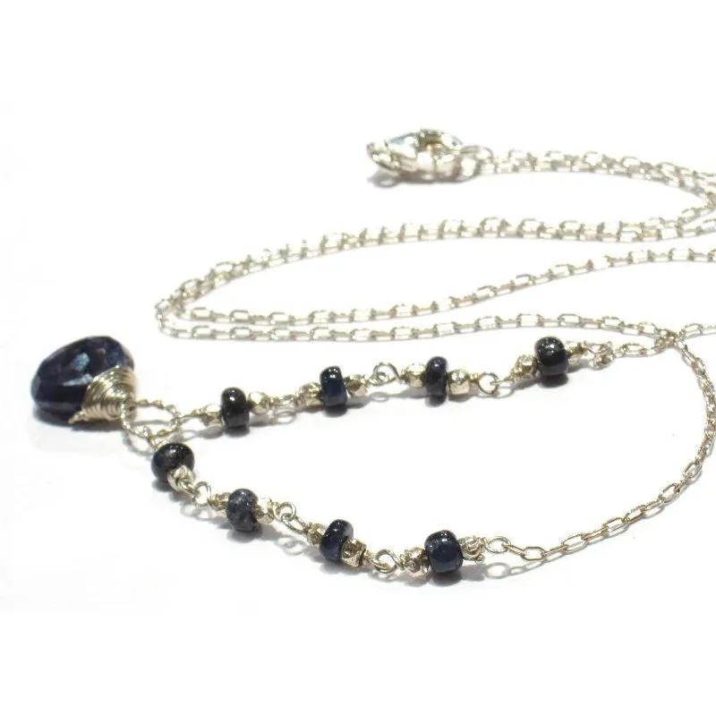 Sapphire Chain Necklace with Sterling Silver Trigger Clasp