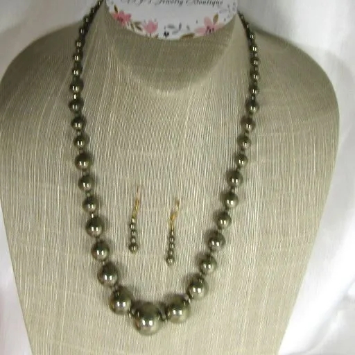 Shinny Black Gemstone Beaded Necklace & Earrings