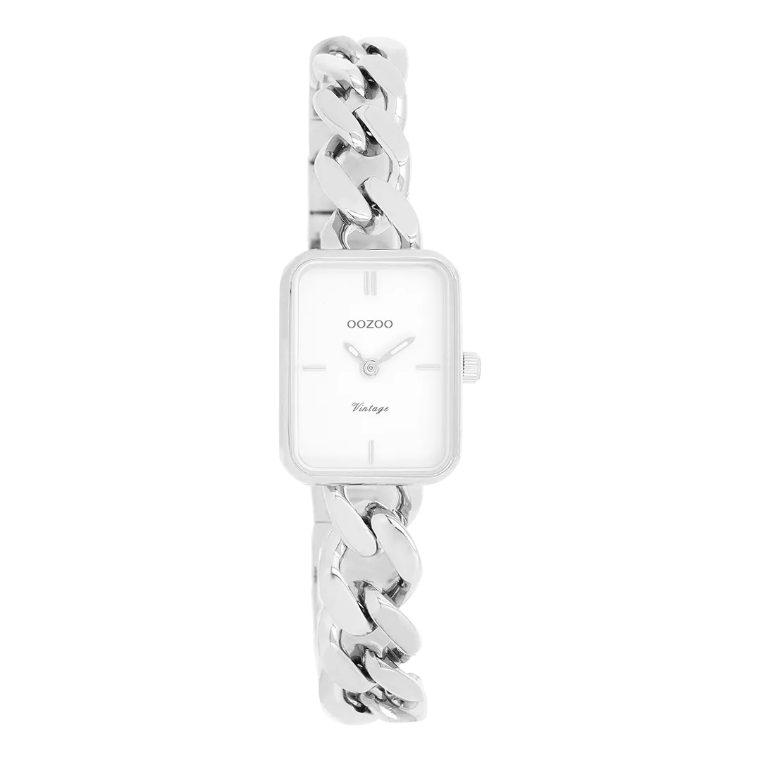 Silver coloured OOZOO watch with silver coloured chunky chain bracelet - C20360