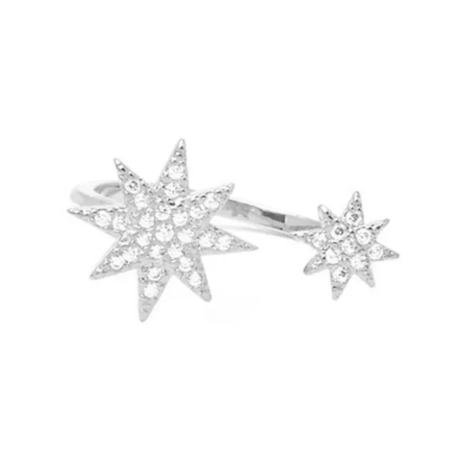 Silver Cubic Zirconia Starburst Adjustable Ring