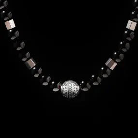 Silver Obsidian Beaded Necklace