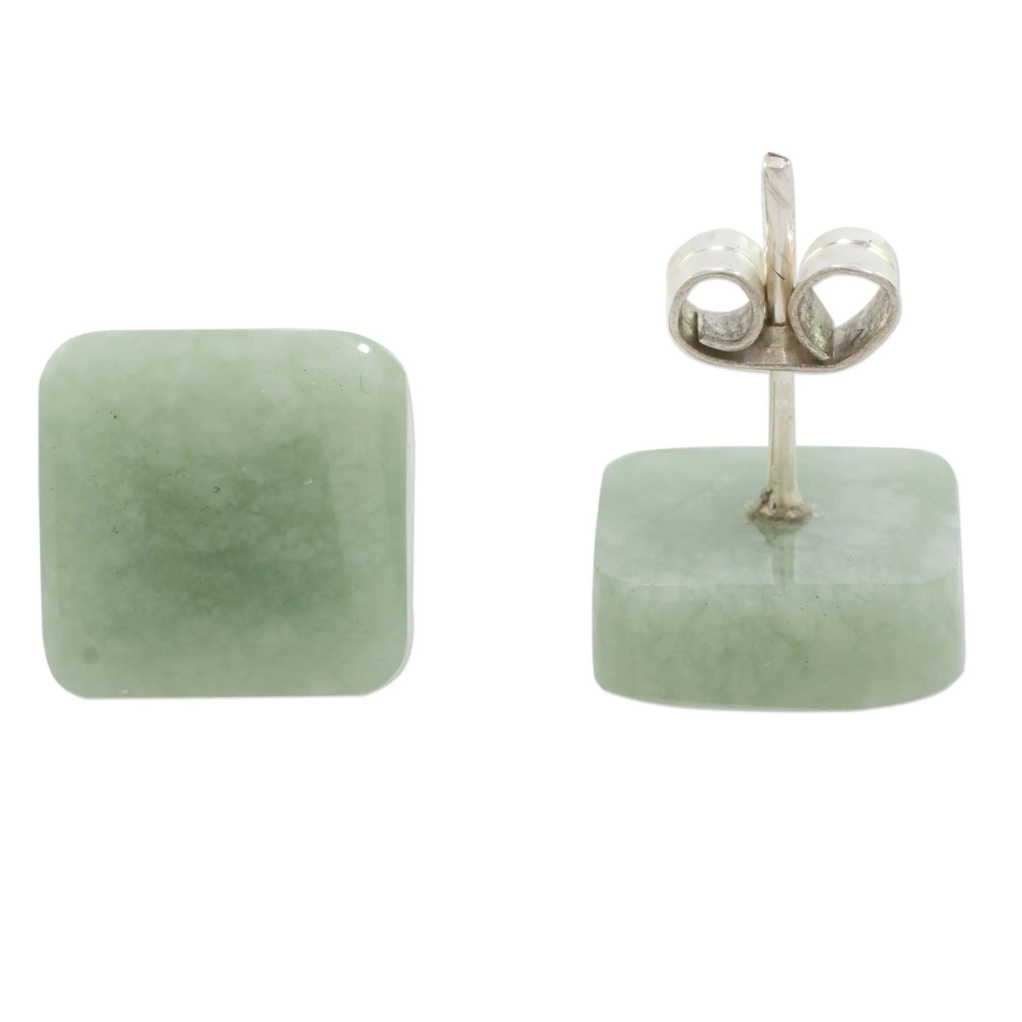 Simply Luxurious Apple Green Square Jade Stud Earrings from Guatemala