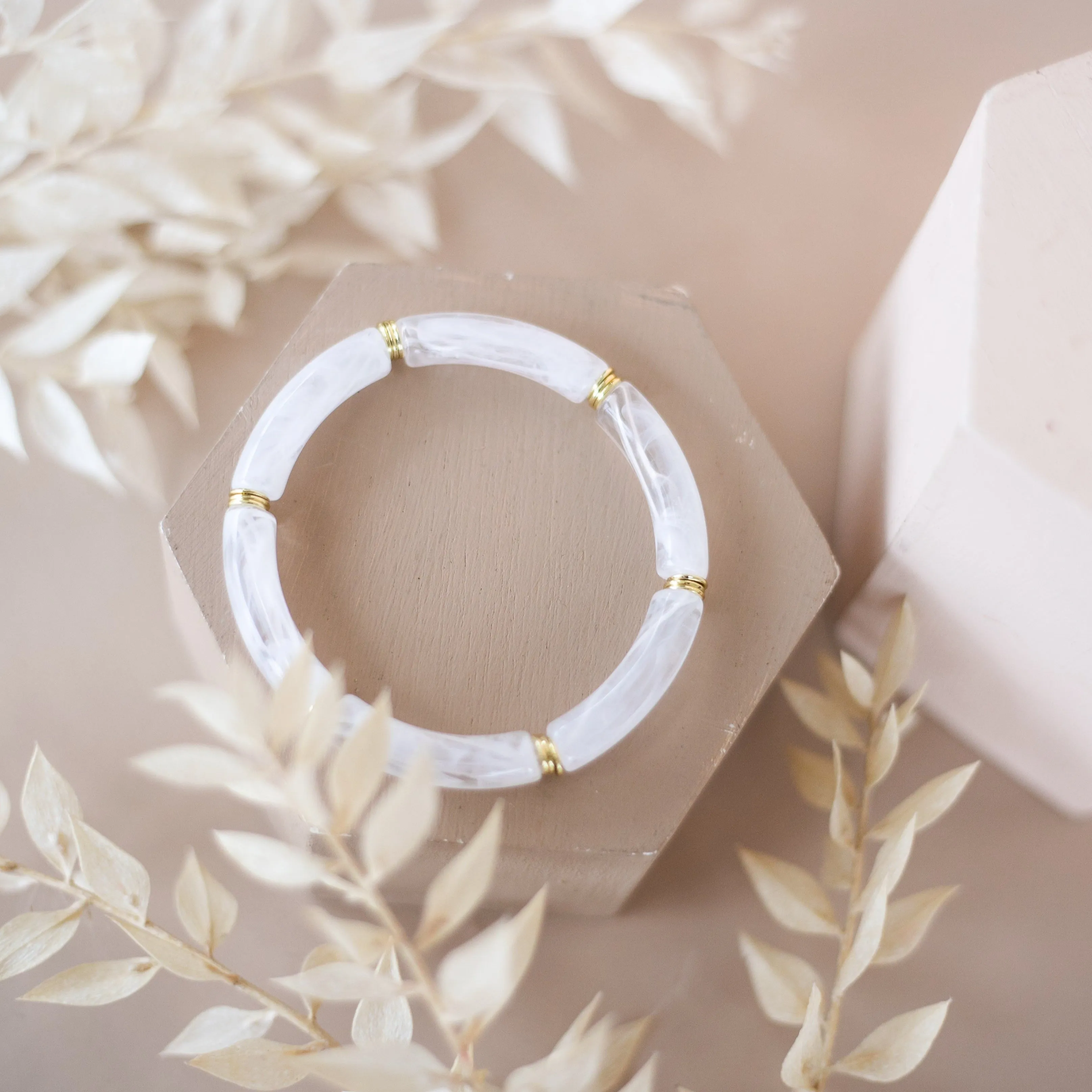 Skinny Acrylic Bamboo Bracelet: Alabaster