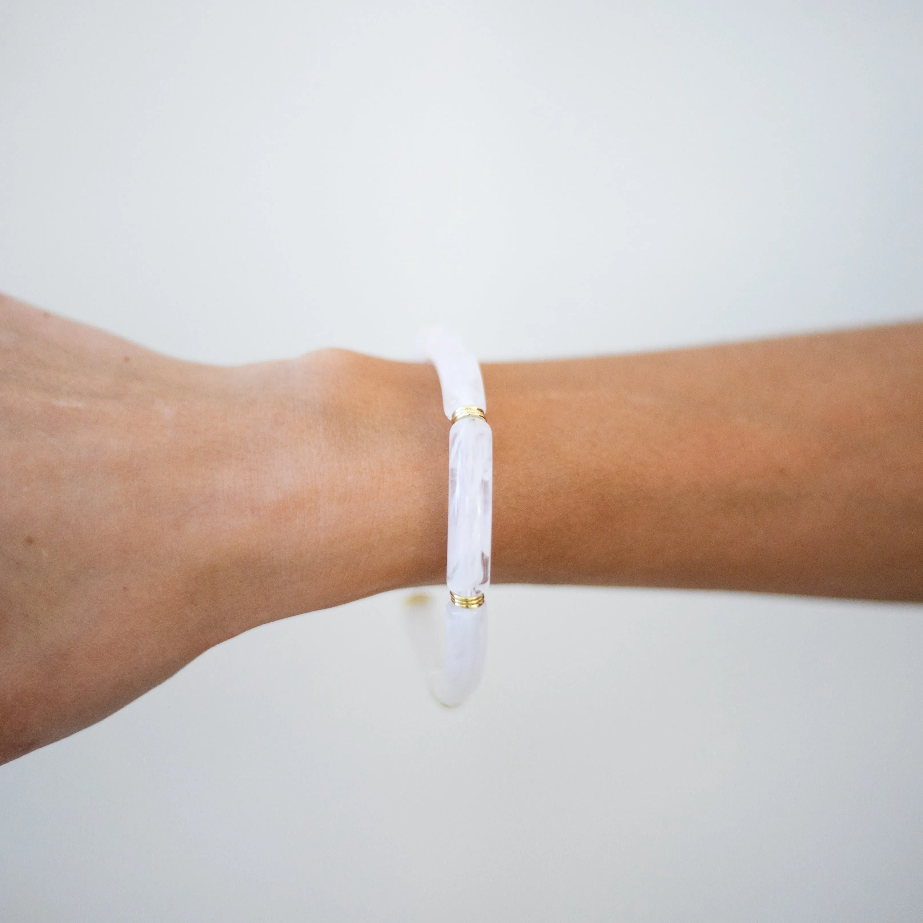 Skinny Acrylic Bamboo Bracelet: Alabaster