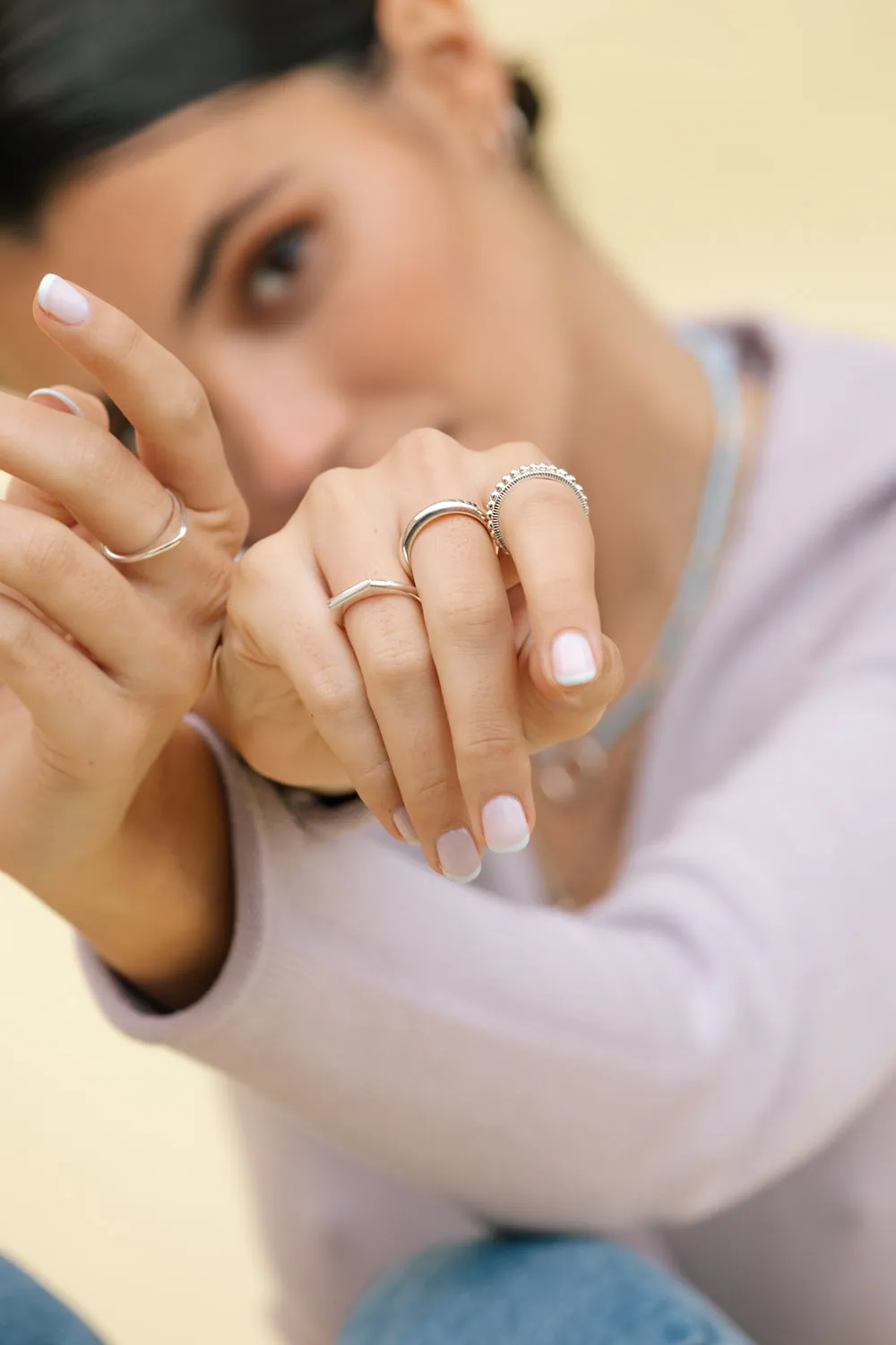 Small dots stacking ring silver