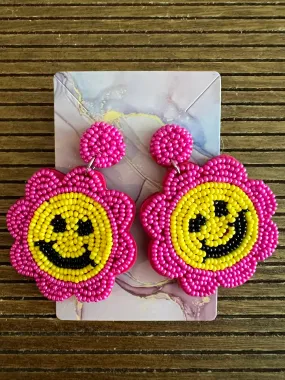 Smiley Face Flower Bead Handmade Earrings