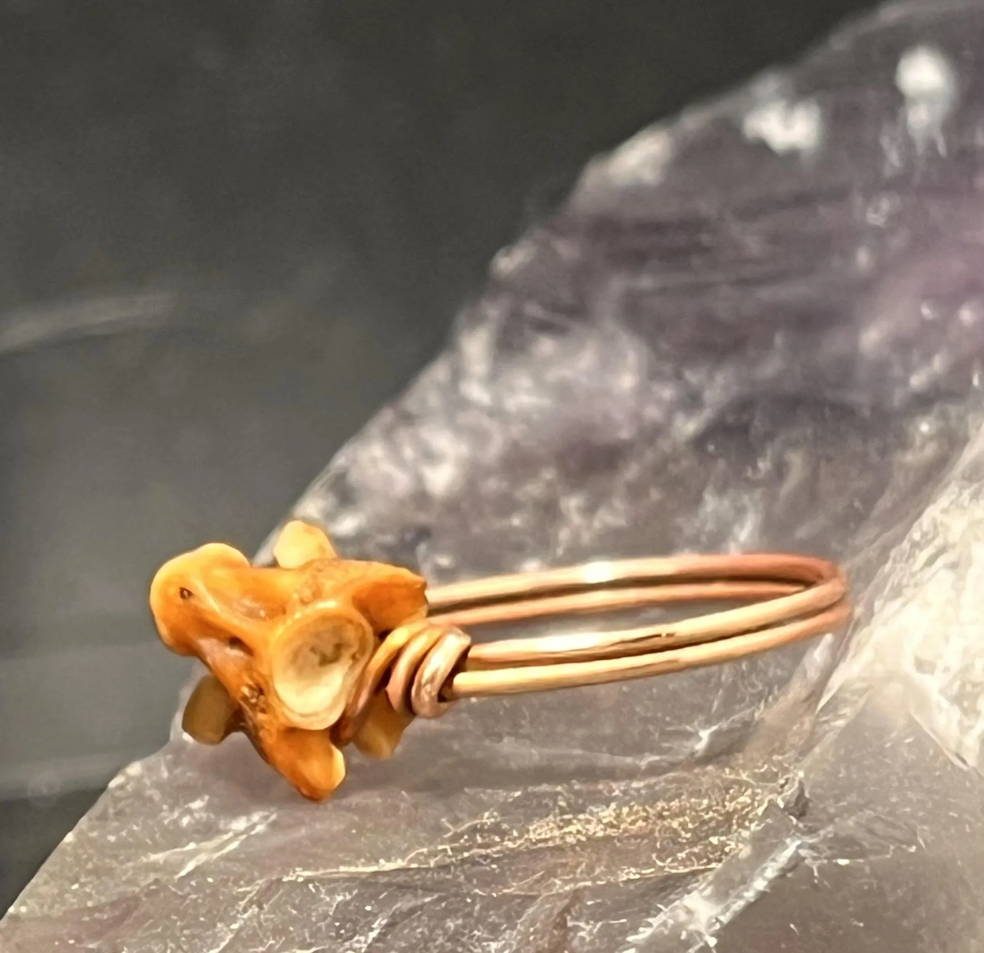 Snake Bone Vertebrae Copper Bead Ring