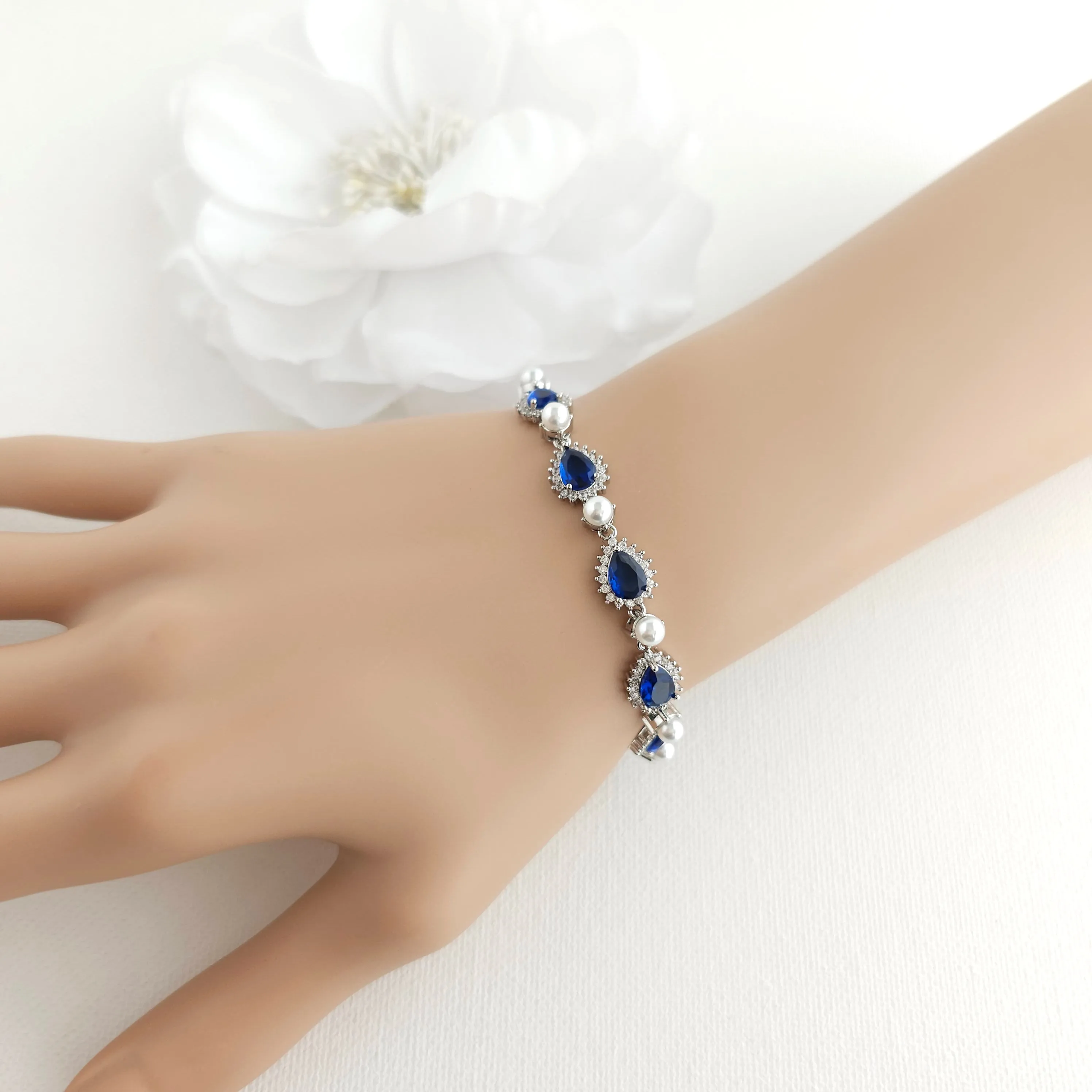 Something Blue Wedding Bracelet with Pearls and Gold-Aoi