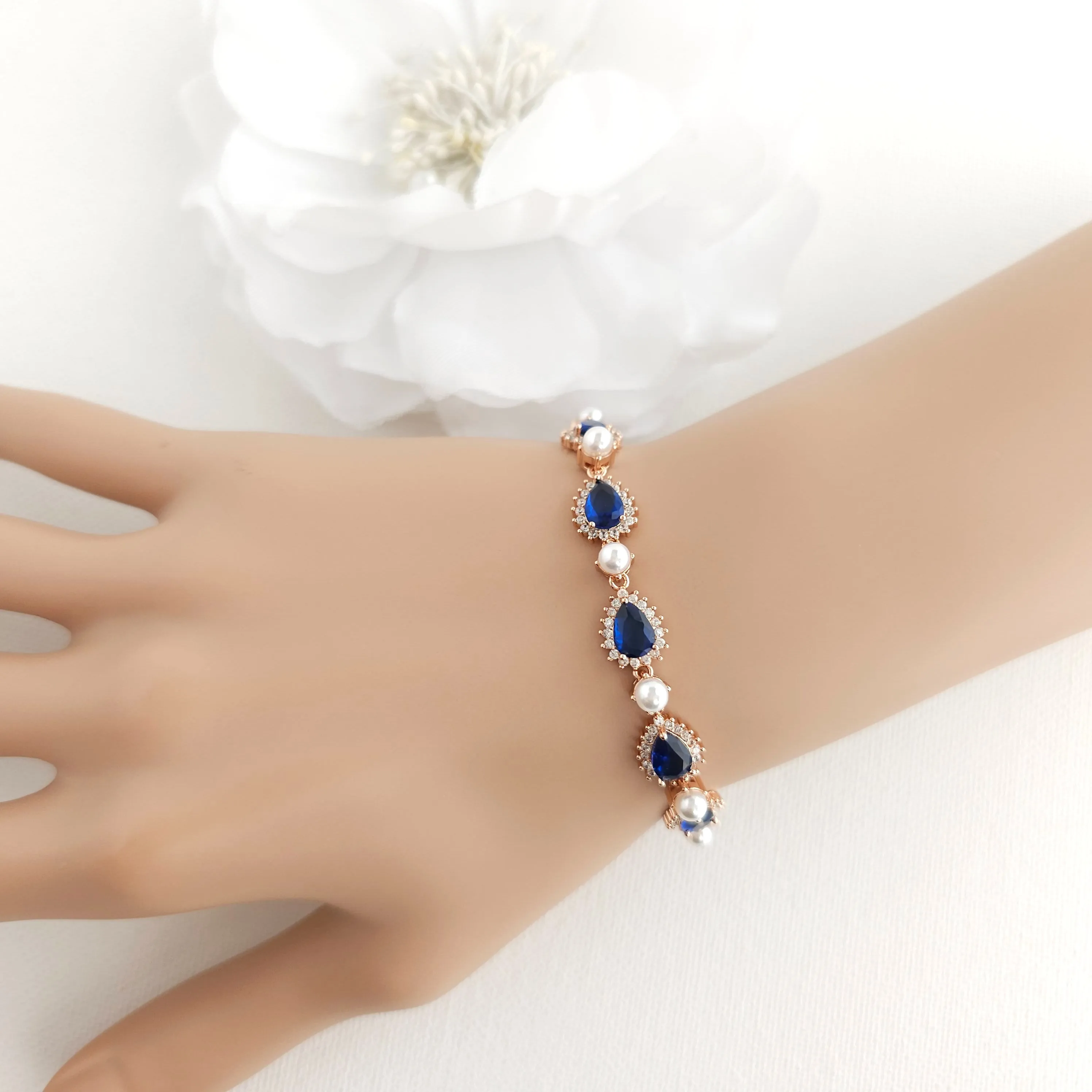 Something Blue Wedding Bracelet with Pearls and Gold-Aoi