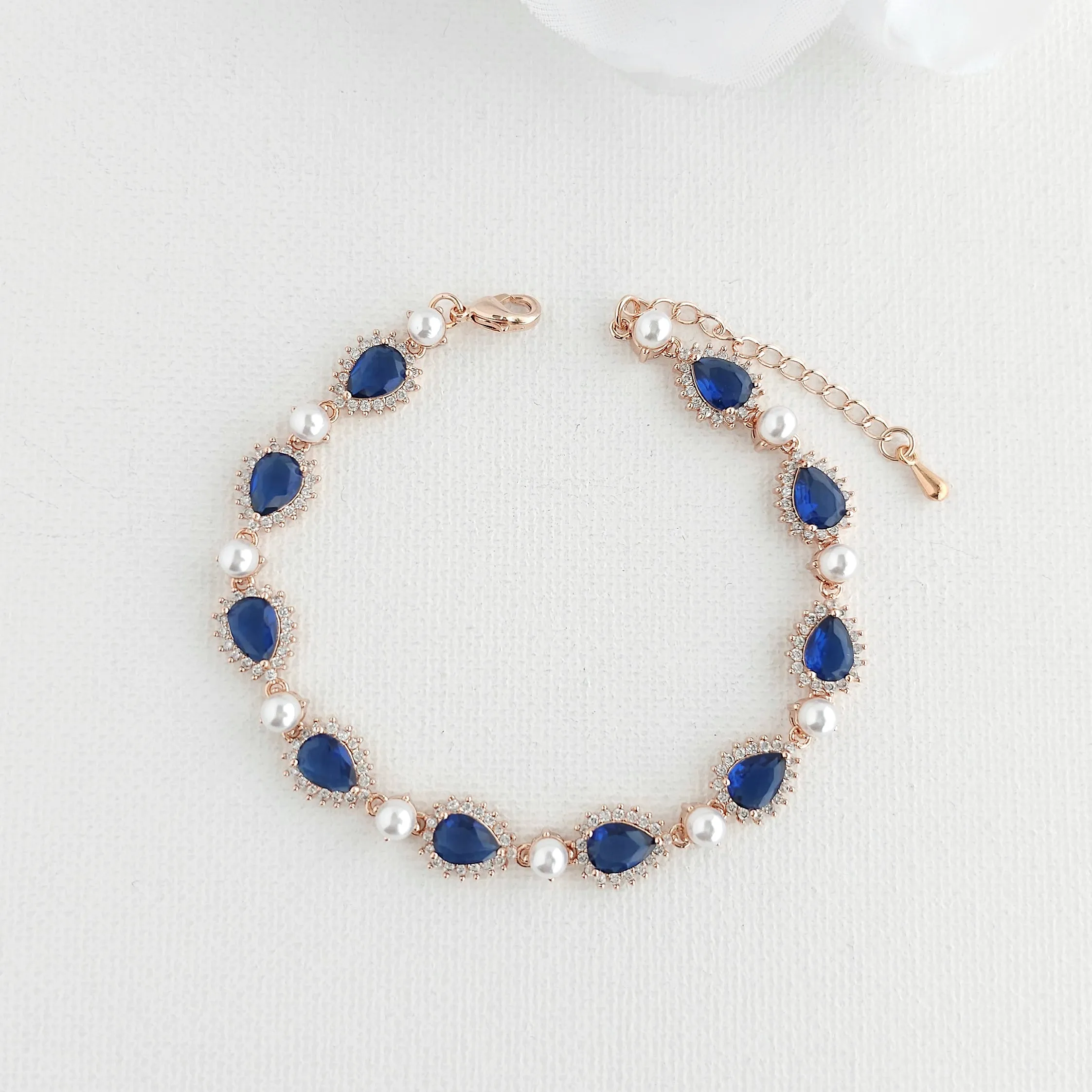 Something Blue Wedding Bracelet with Pearls and Gold-Aoi