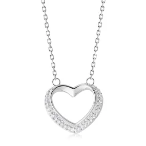 Stainless Steel Crystal Open Heart Pendant with Chain