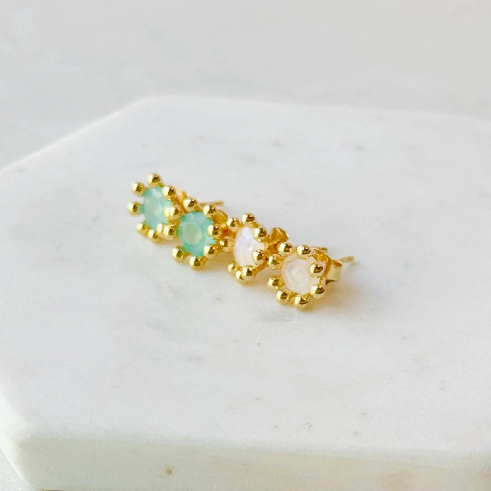 Starburst Gemstone Stud Earrings: Moonstone