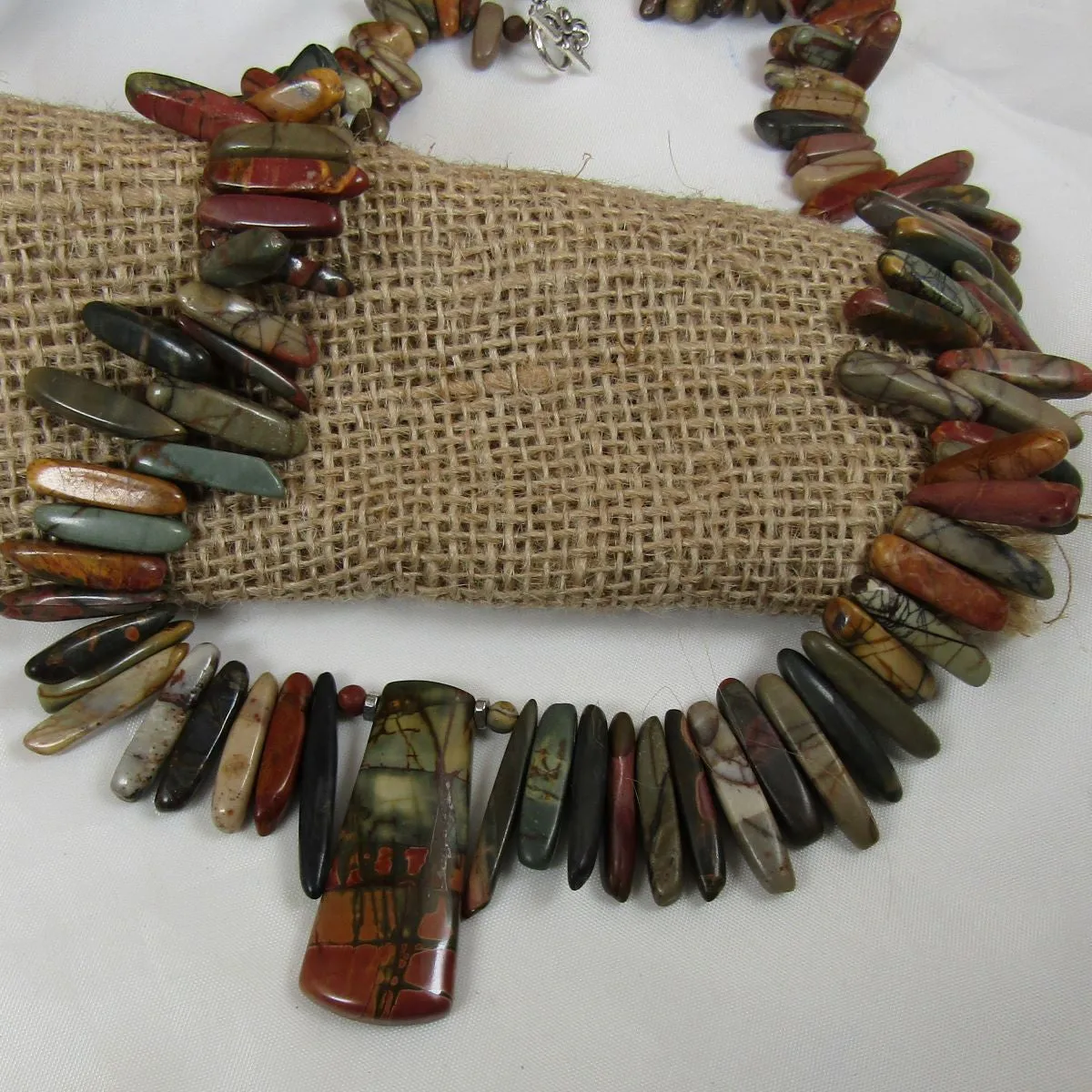 Statement Jasper Necklace with Gemstone Pendant