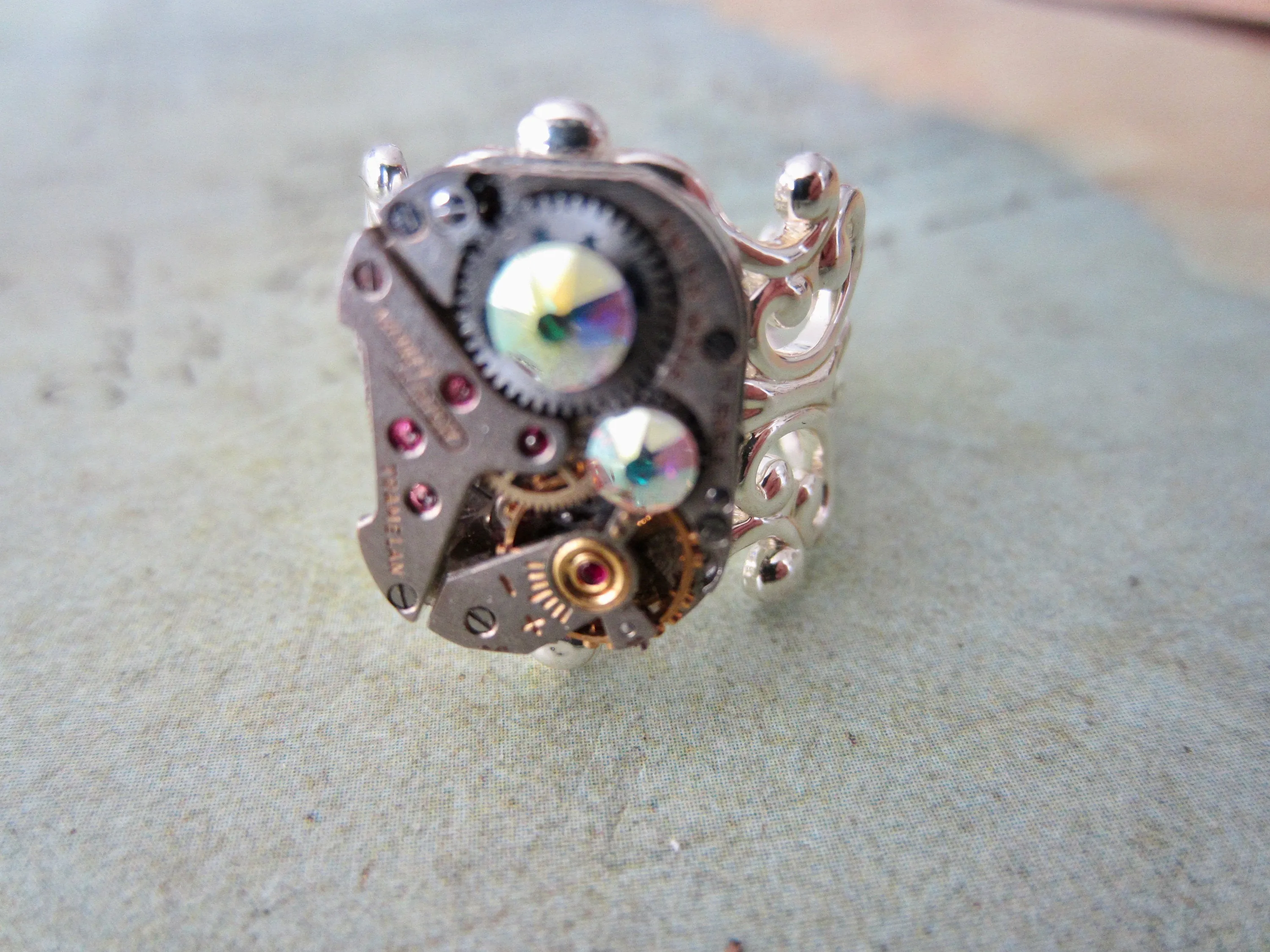 Steampunk Ring Statement Antique Silver Adjustable Watch Movement Ring  BOHO Steampunk Jewelry