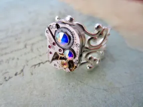 Steampunk Ring Statement Antique Silver Adjustable Watch Movement Ring  BOHO Steampunk Jewelry