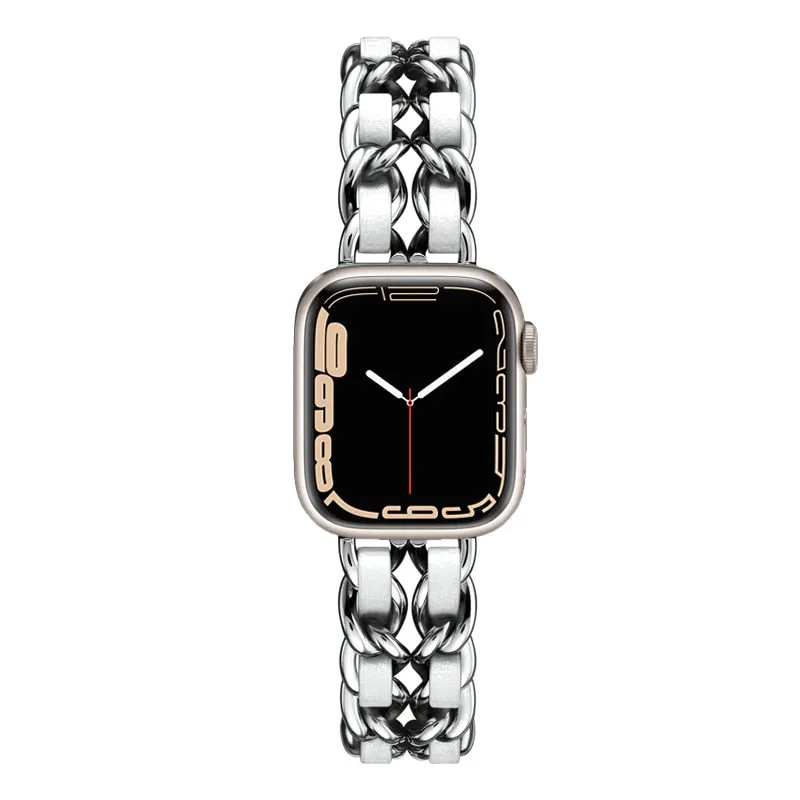 Steel Chain with Leather Jewelry strap for Apple watch women