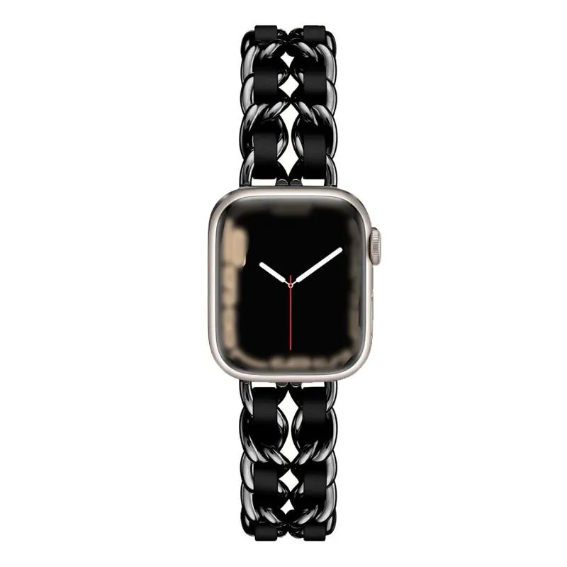 Steel Chain with Leather Jewelry strap for Apple watch women