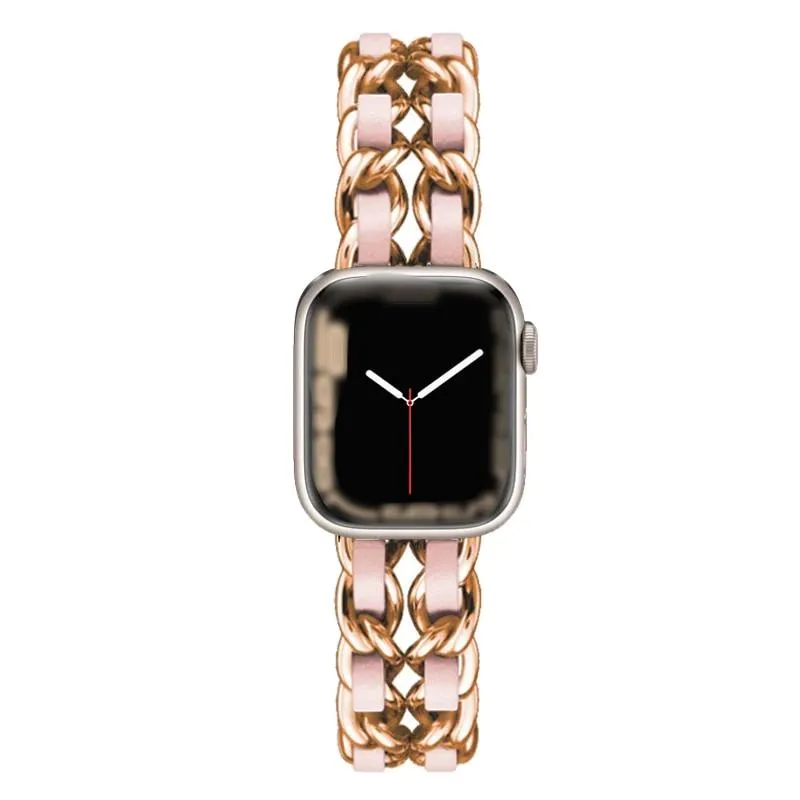 Steel Chain with Leather Jewelry strap for Apple watch women