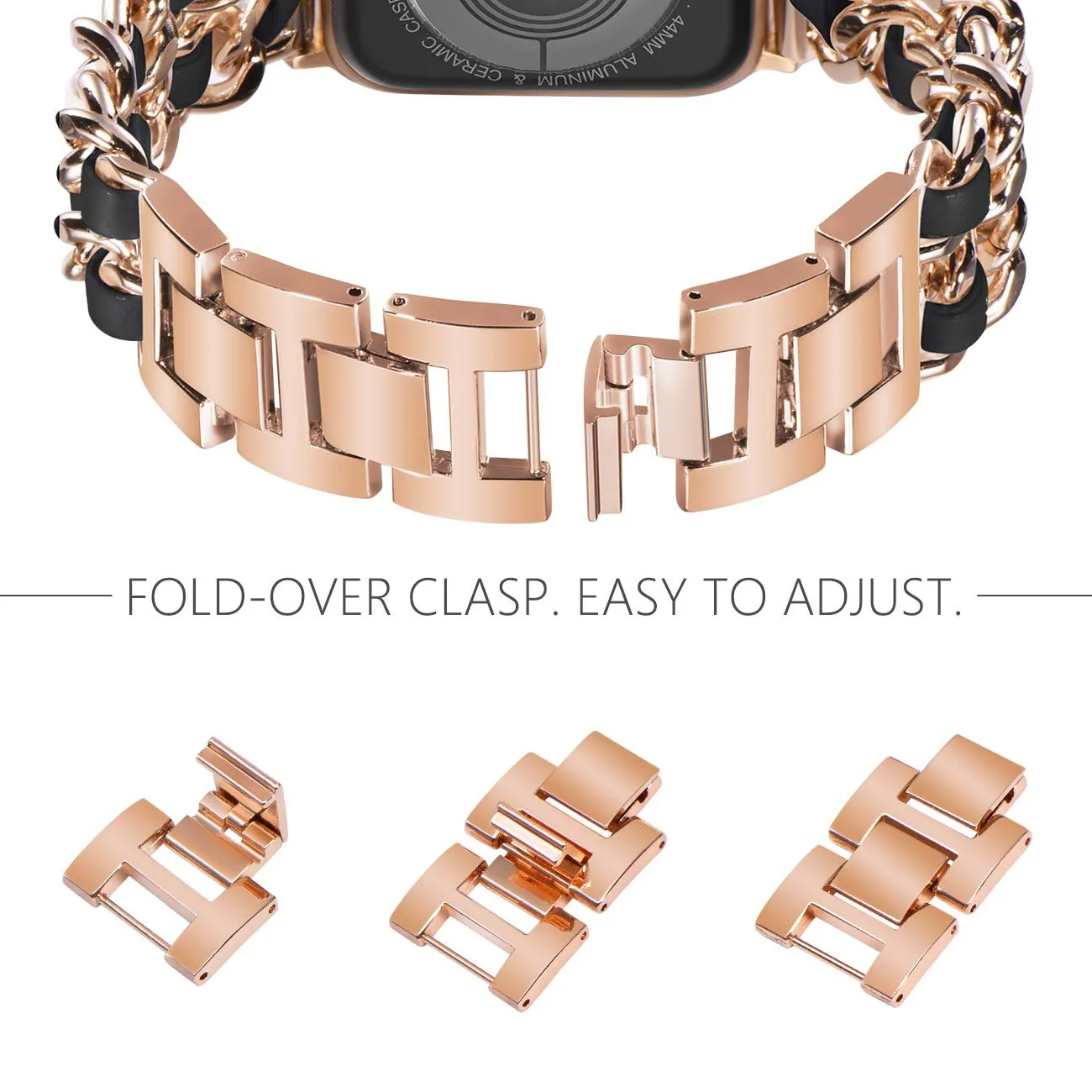 Steel Chain with Leather Jewelry strap for Apple watch women