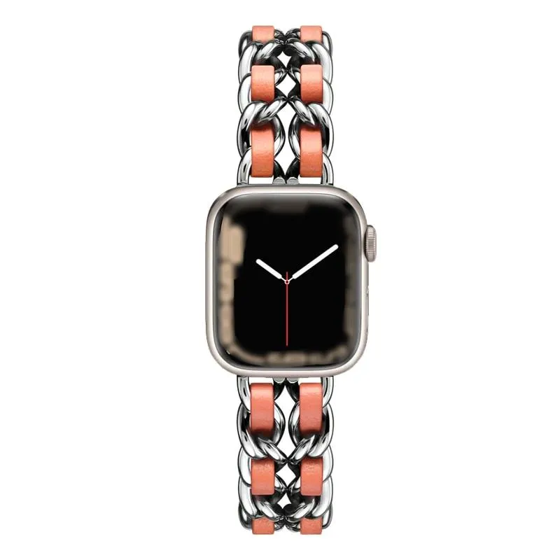 Steel Chain with Leather Jewelry strap for Apple watch women