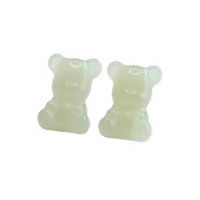 Sterling Silver and Hetian Jade Bear Ear Stud Earrings