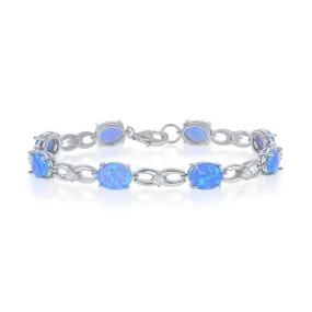 Sterling Silver Blue Inlay Created Opal Infinity Bracelet (98029)