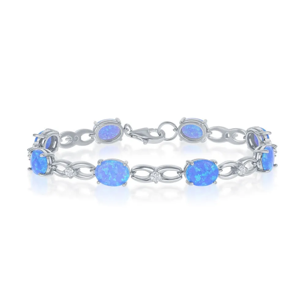 Sterling Silver Blue Inlay Created Opal Infinity Bracelet (98029)