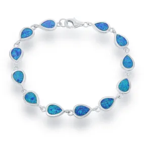 Sterling Silver Blue Inlay Created Opal Teardrop Bracelet (98028)