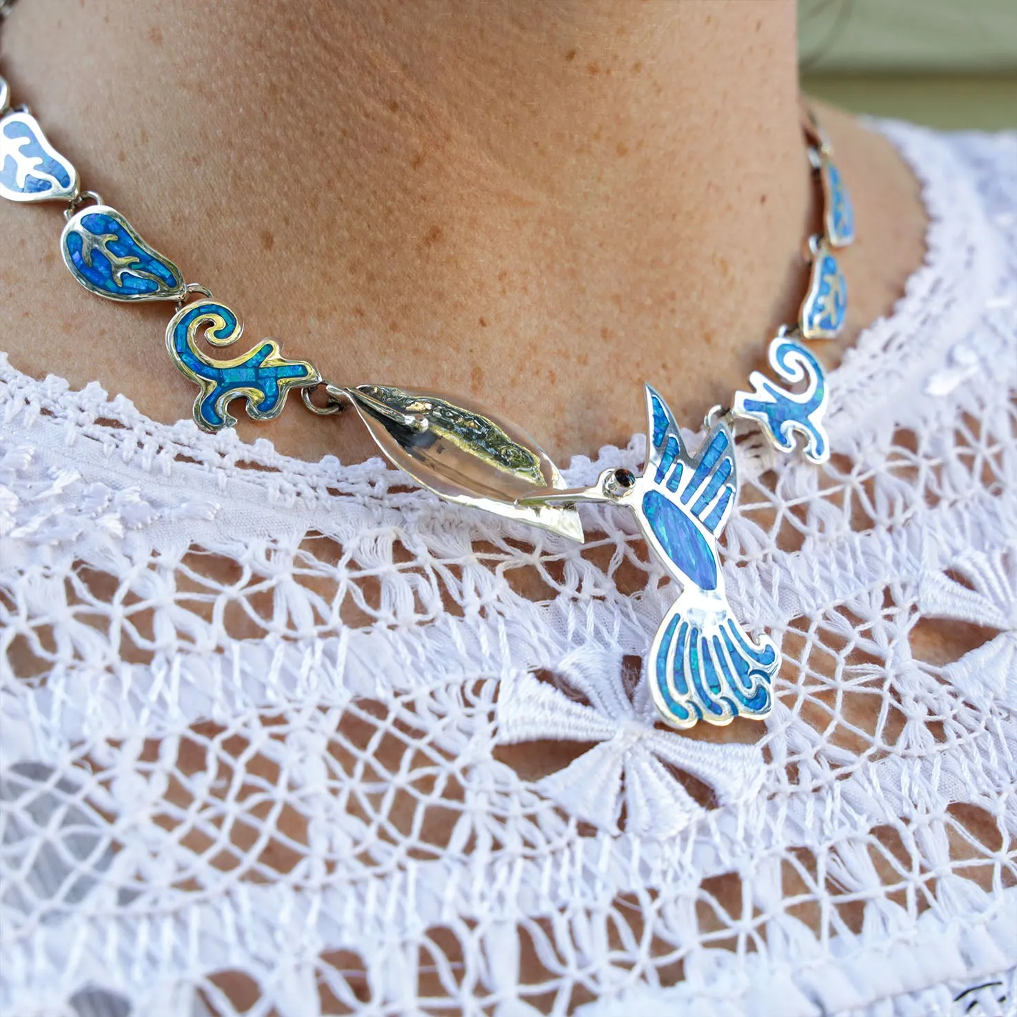 Sterling Silver Colibrí Azul Opal Jewelry Set