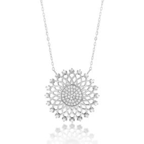 Sterling Silver Cubic Zirconia Flower Pendant on 42 3cm Chain