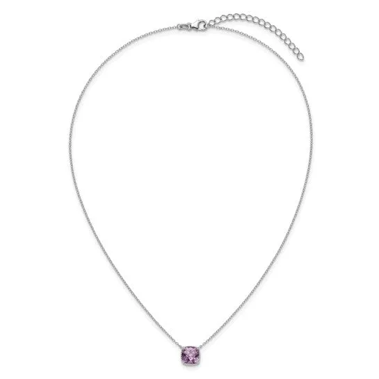 Sterling Silver Cushion Square Amethyst 16-18" Necklace