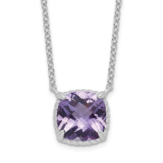 Sterling Silver Cushion Square Amethyst 16-18" Necklace