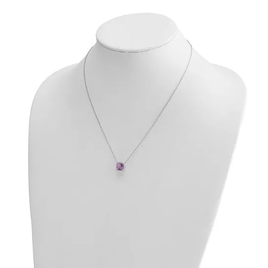 Sterling Silver Cushion Square Amethyst 16-18" Necklace