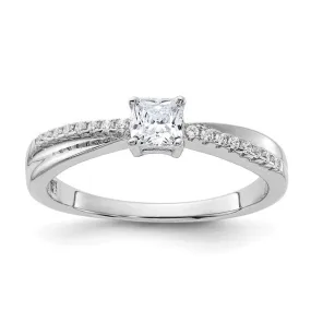 Sterling Silver CZ Princess Square Criss Cross Ring