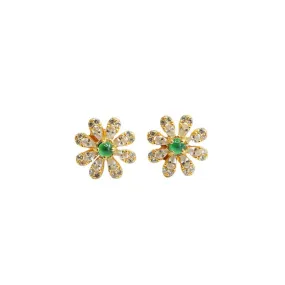 Sterling Silver Daisy Flower Stud Earrings with Natural Green Jade