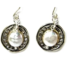 Sterling Silver Earrigs 925 Texture Circles Pearls