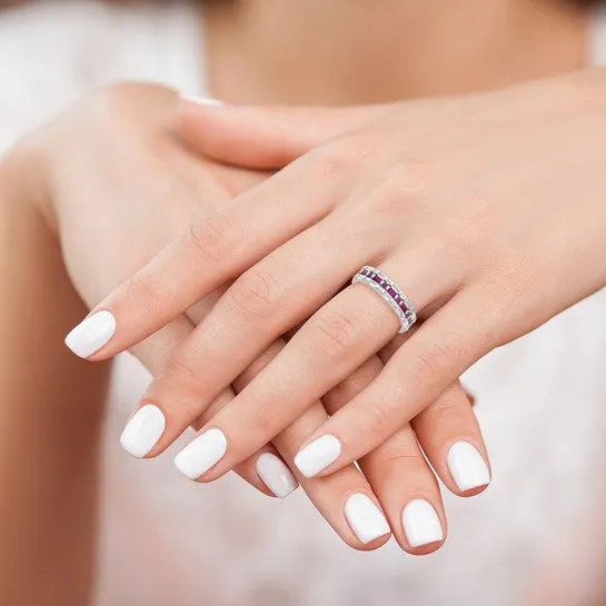 Sterling Silver Lab Created Ruby and CZ 3 Ring Set