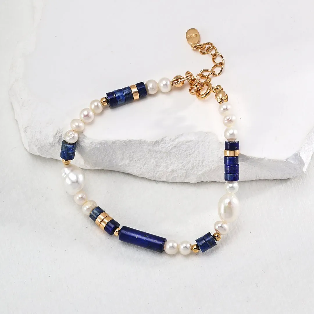 Sterling Silver Lapis Lazuli Pearl Bracelet