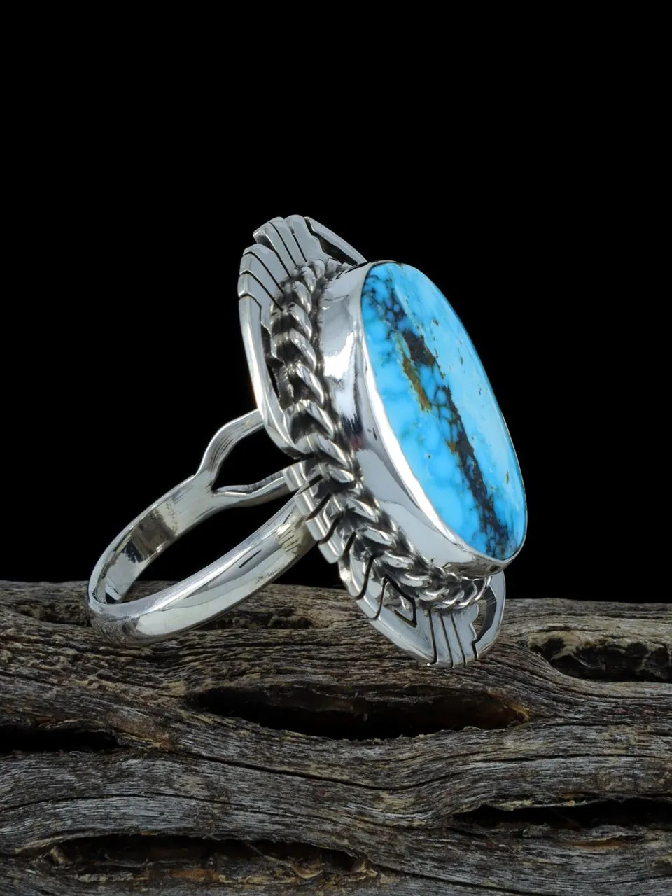 Sterling Silver Natural Kingman Turquoise Adjustable Ring, Size 8 1/2 