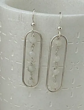 Sterling silver oval hoops with moonstone