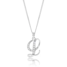 Sterling Silver Rhodium Plated Cubic Zirconia Script "L" Initial Pendant