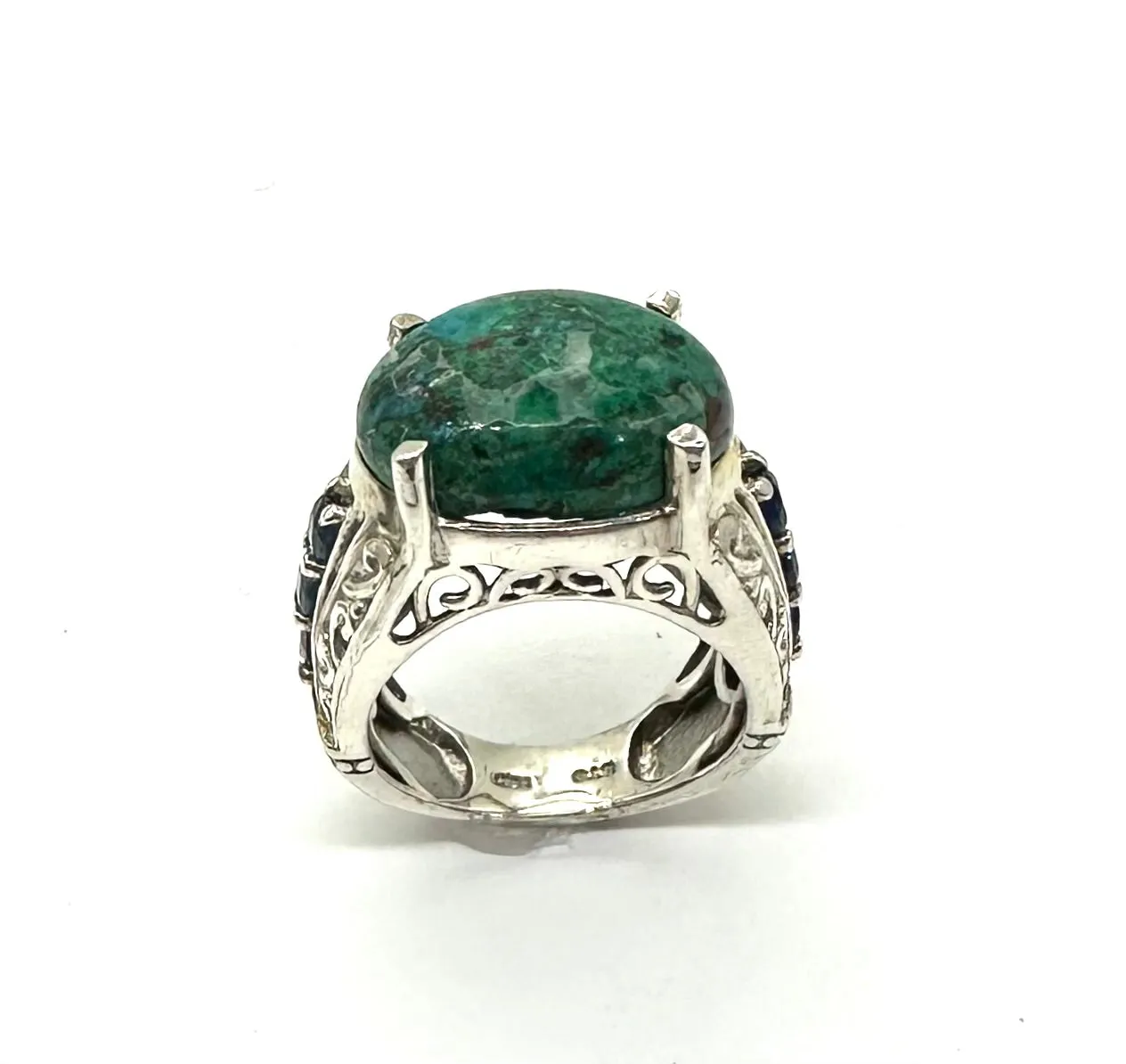 Sterling Silver Turquoise Cabochon & Sapphire Ring