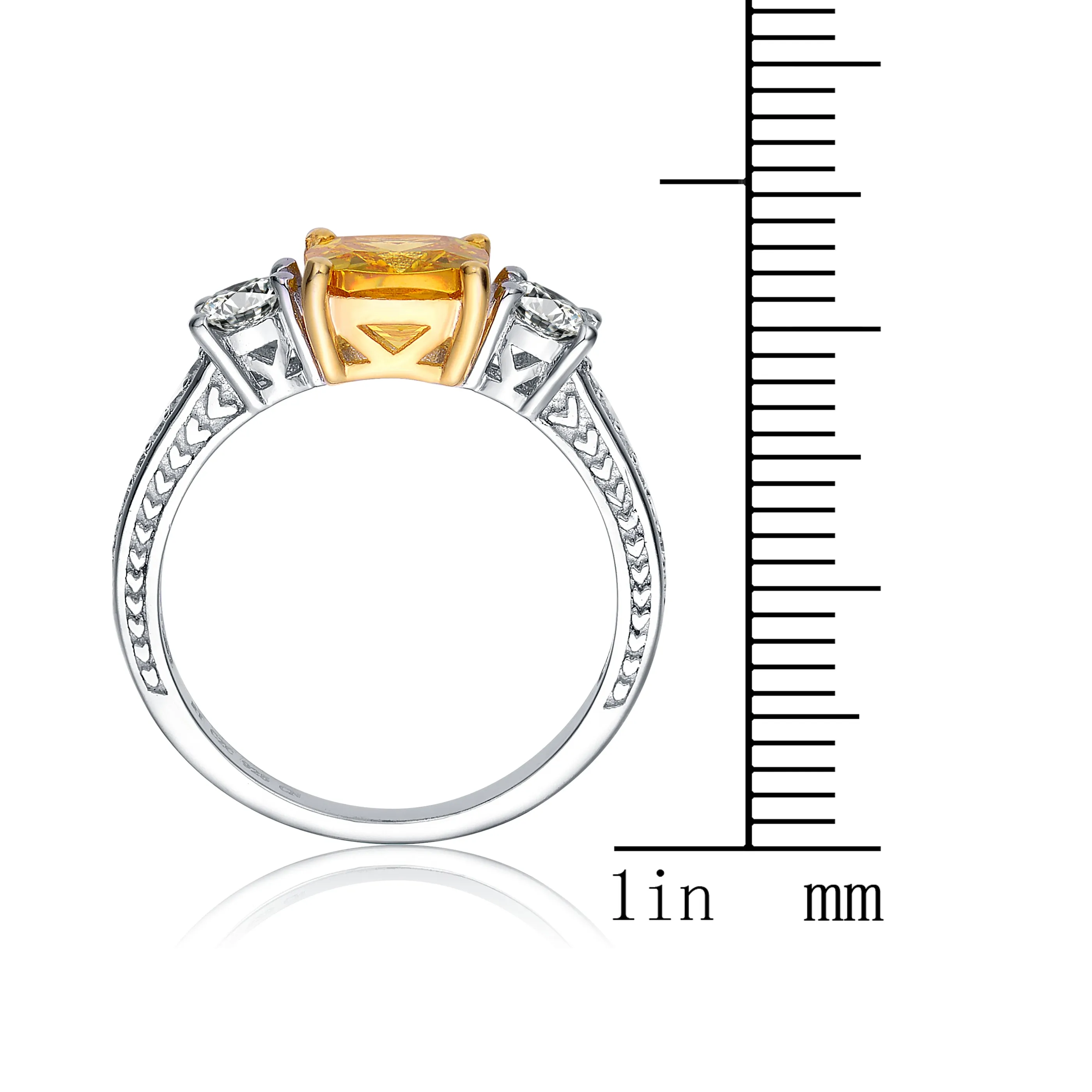 Sterling Silver Yellow Cubic Zirconia Brilliant Cut Ring (Large)