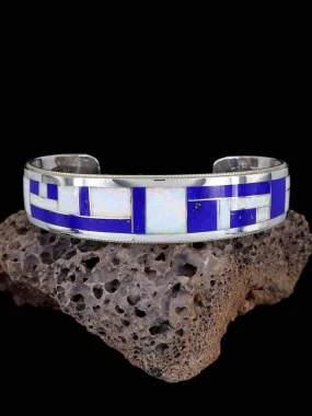 Sterling Silver Zuni Opalite and Lapis Inlay Cuff Bracelet