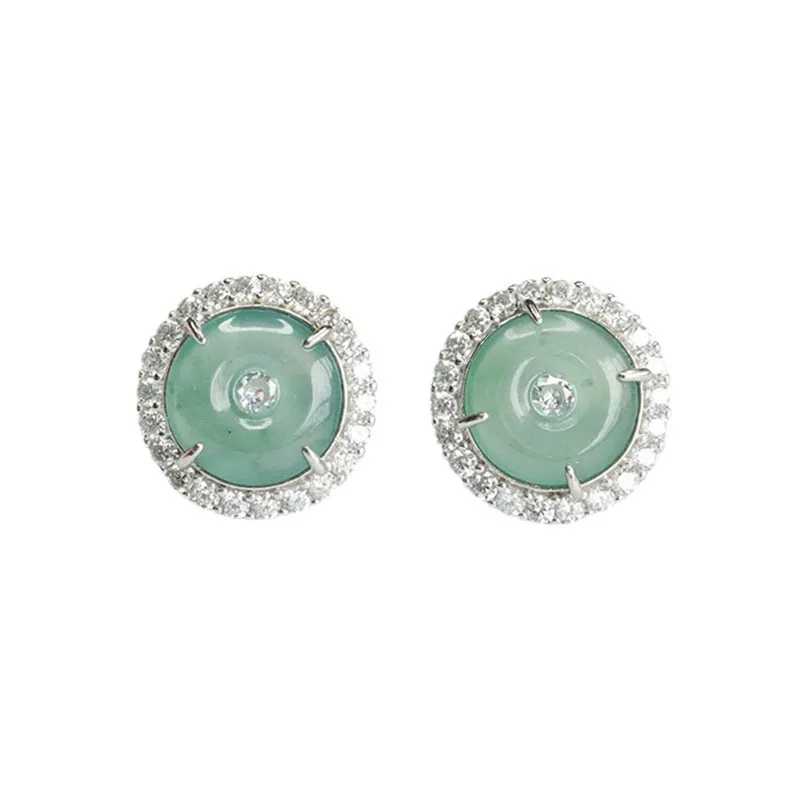 Stylish S925 Sterling Silver Natural Ice Jade Stud Earrings